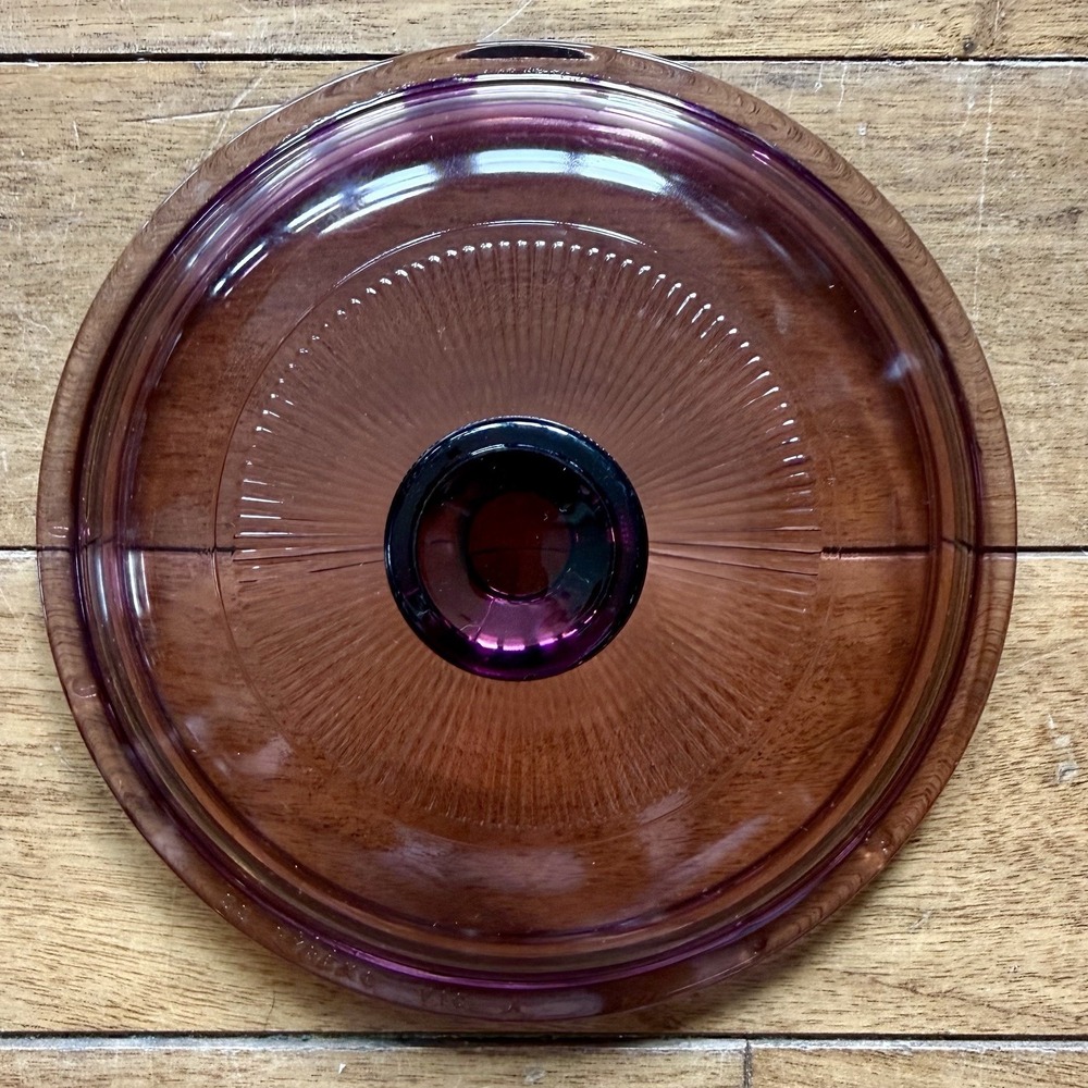 VTG Pyrex Corning Ware Visions V 1 C Cranberry Glass Round Lid 6 3/8"